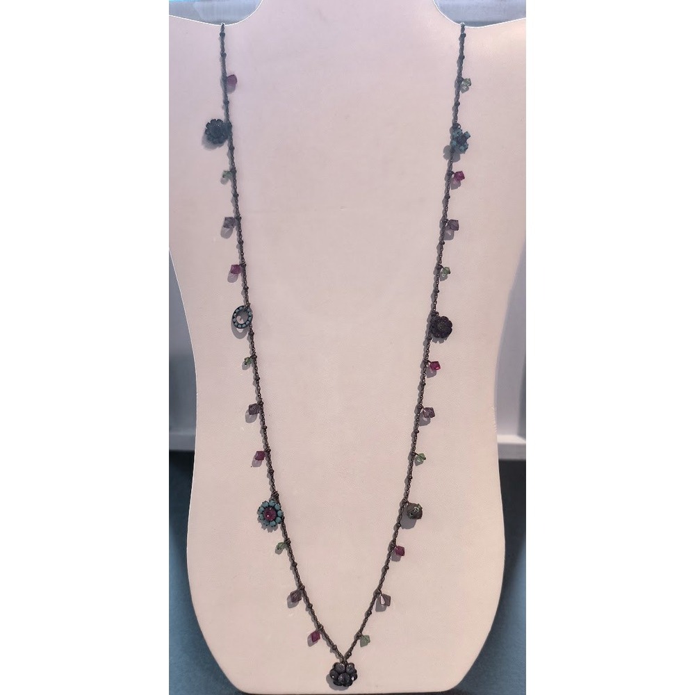 Liz Palacios SF Multi Color Crystal Flower Station Necklace Brass Tone 41 Inch